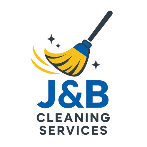 J&B Cleaning Services logo with sweeping broom and sparkling stars